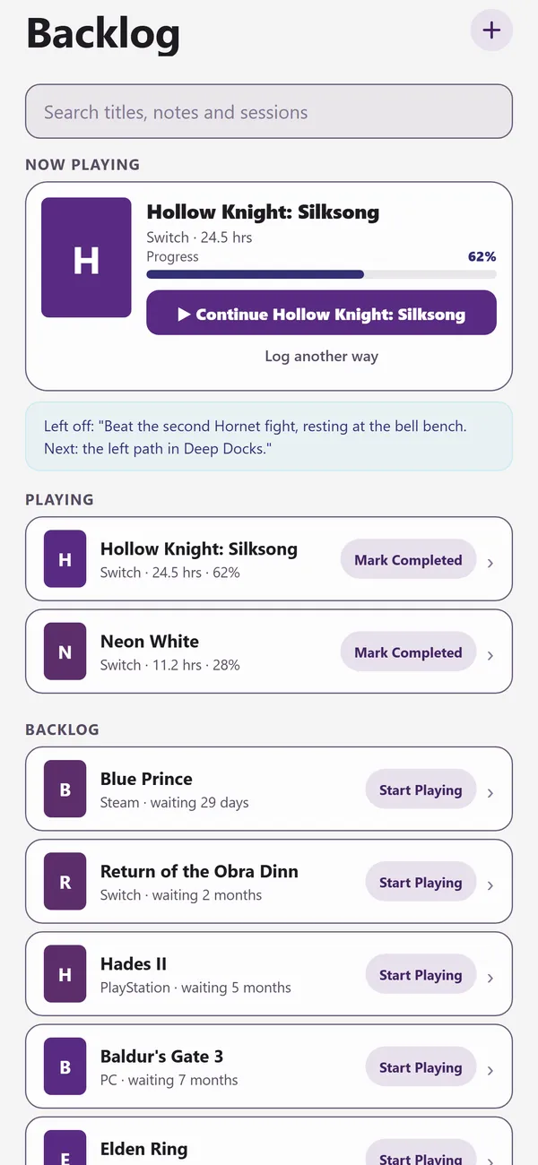 The backlog screen