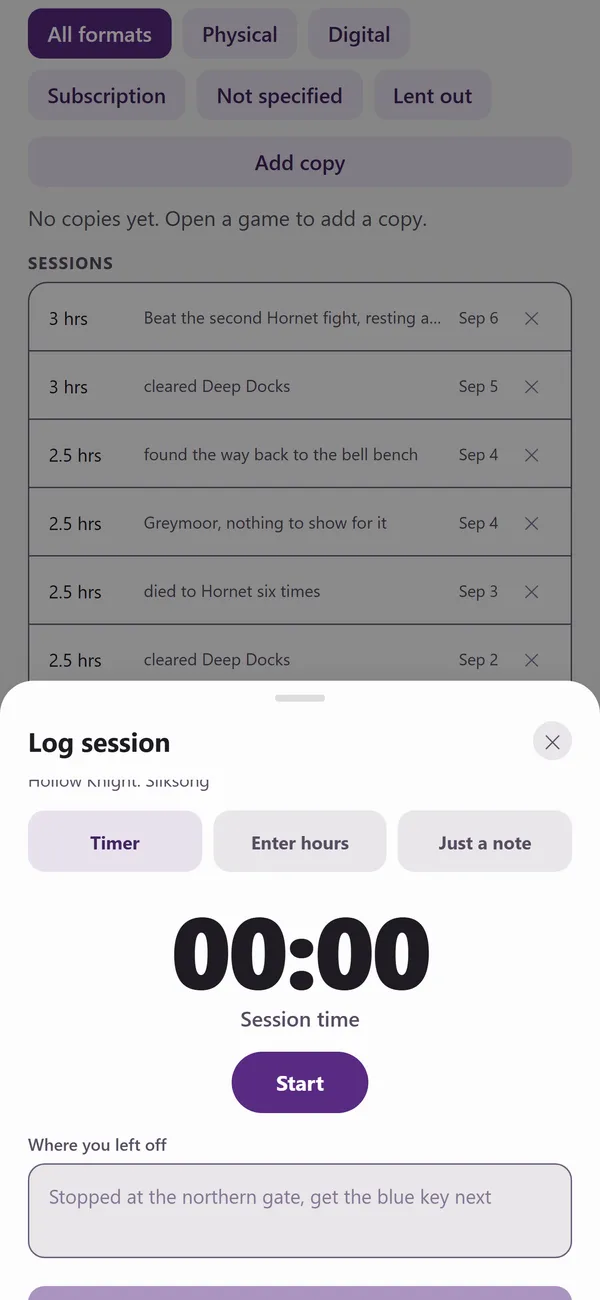 Logging a play session
