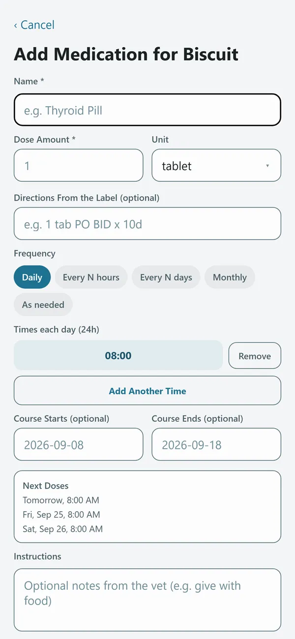 Adding a medication and its schedule